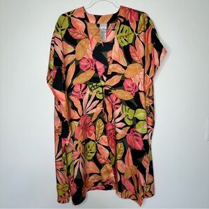 Chico's Vibrant Leaf Print Kimono Swim Coverup S/M